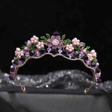 Vintage Purple Crystal Flower Pink Pearls Bridal Crowns Rhinestone Pageant Diadem Veil Tiaras Wedding Hair Accessories