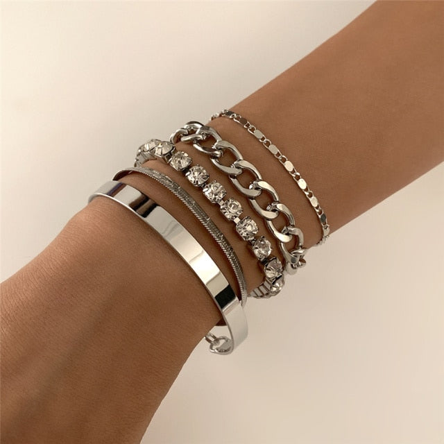 Aveuri Fashion Statement Heavy Metal Bangle Bracelet Trendy Gold Color Copper Chain U Link Crystal Bracelet Pulseras Women Bijoux Gift