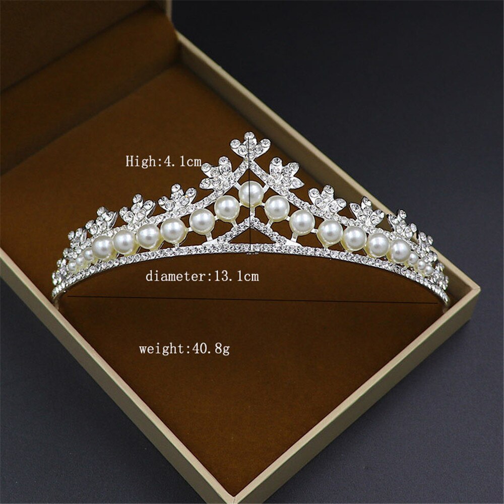 Aveuri Luxury Queen Princess Round Crown Crystal Pearl Big Diadem Wedding Hair Accessories Silver Color Gold Tiara Women Bridal Jewelry