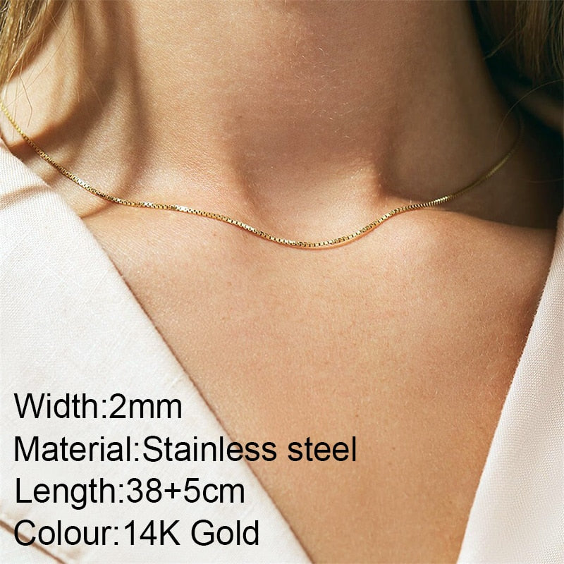 Aveuri Water Wave Chain Stainless Steel Gold Color Chain Necklace For Women Long Chain Choker Clavicle Necklace Do Not Fade Jewelry