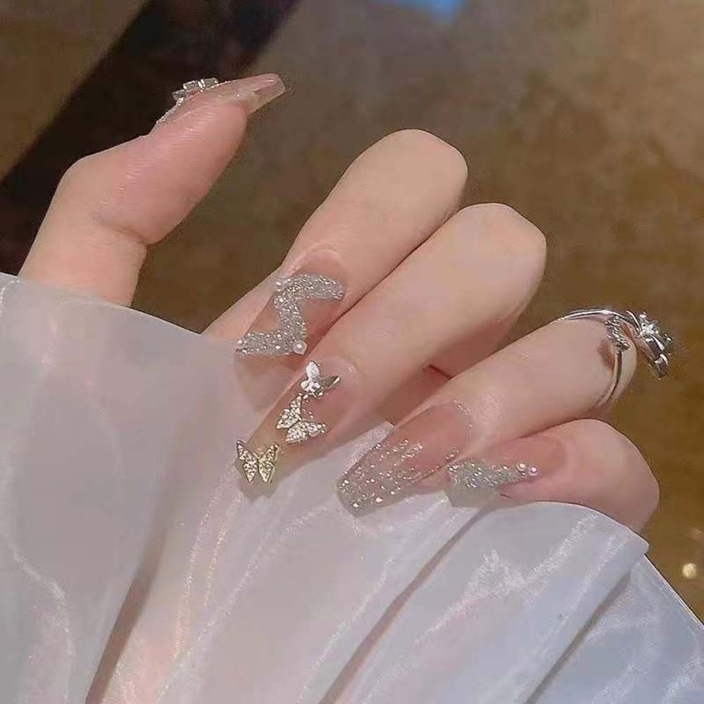 Aveuri  24pcs Detachable Jelly Gradient with design False Nails Wearable Ballerina Coffin Fake Nails Full Cover Nail Tips Press On Nails