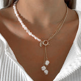 Aveuri Baroque Simulated Pearls Long Tassel Pendant Necklace For Women Beaded Link Chain Necklace 2023 Trend Lariat Wedding Jewelry