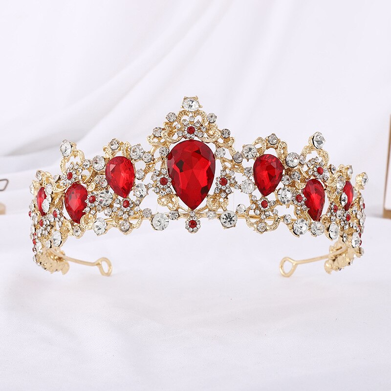 Aveuri Wedding Crown Bridal Headpiece red green blue Rhinestone Crystal Diadem Queen Crown Princess Tiaras Wedding Hair Jewelry