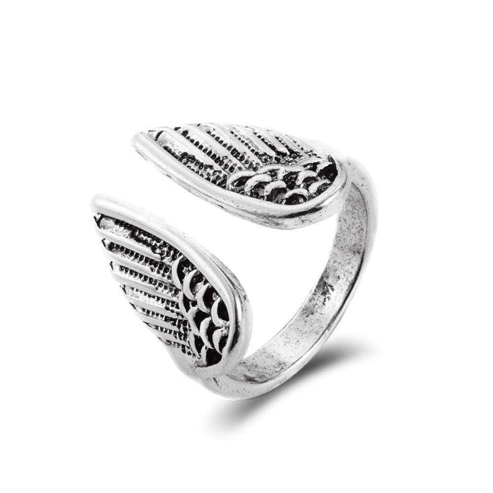 LATS Punk Vintage Evil Wings Rings for Women Men Couple Wedding Ring Opening Angel Wing Version Rings Korean Jewelry