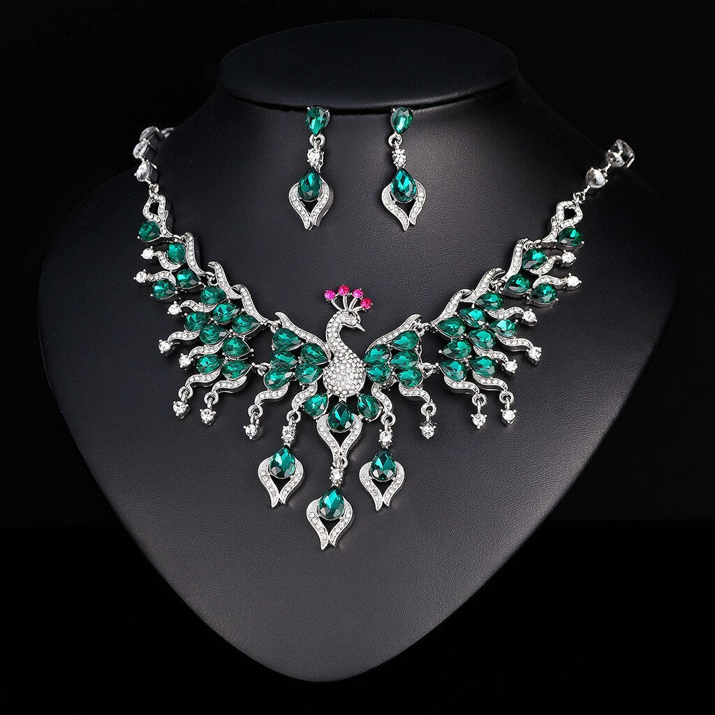 Luxury Big Crystal Peacock Jewelry Sets for Brides Gift for Women Wedding Party Indian Costume Accessories