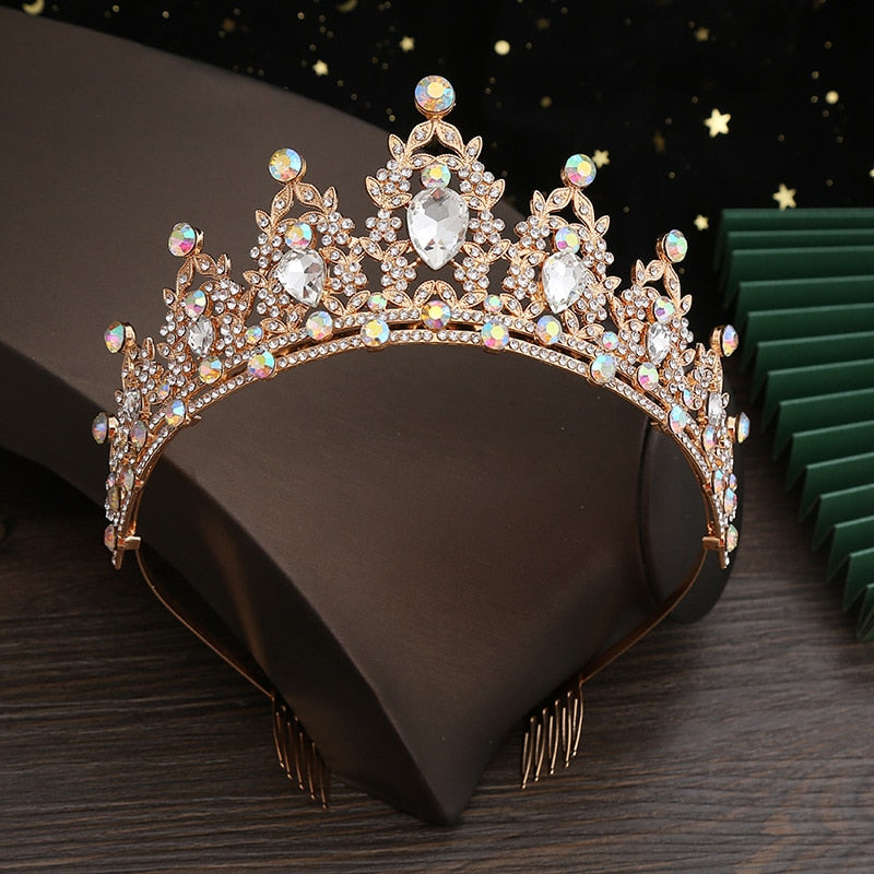 New Exquisite Fashion Bridal Crown Wedding Alloy Rhinestone Crown Queen Birthday Anti-Slip Comb Headband Jewelry