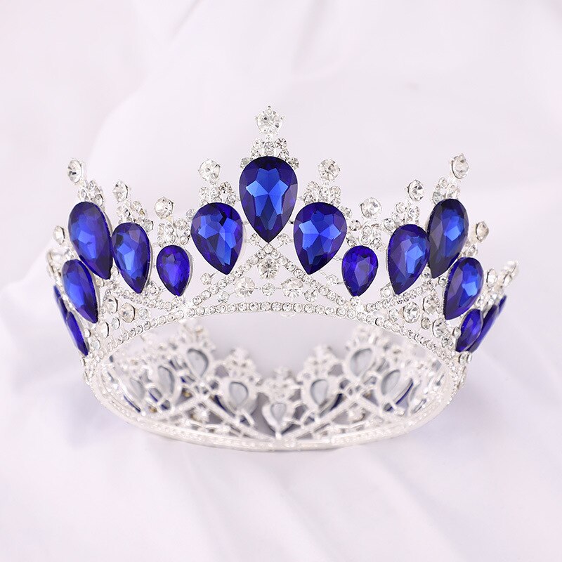 Aveuri Luxury Queen Princess Round Crown Crystal Pearl Big Diadem Wedding Hair Accessories Silver Color Gold Tiara Women Bridal Jewelry