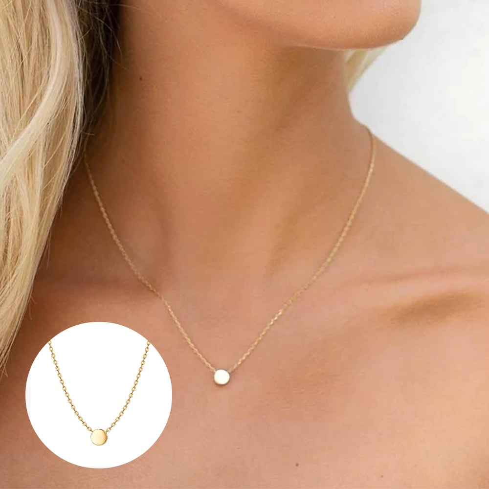 Aveuri S925 Silver Classic Round Classic Disc Glossy Pendant Clavicle Necklace For Women Wedding Chains Jewelry Gifts Accessories