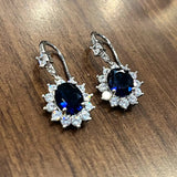 Graduation Gift Oval Blue Cubic Zirconia Earrings Women for Vintage Party Elegant Lady's Ear Earrings Anniversary Gift Luxury Jewelry New