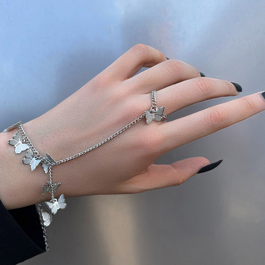 AVEURi 2023 Punk Geometric Silver Color Chain Wrist Bracelet For Men Ring Set Couple Fashion Tassel Chain Jewelry Gifts Pulsera Mujer