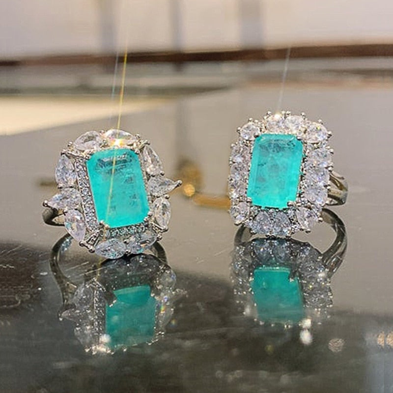 Graduation Gift Blue-green Series Women's Rings for Engagement Wedding Brilliant Cubic Zirconia Gorgeous Ladies Jewelry Drop Shipping Hot