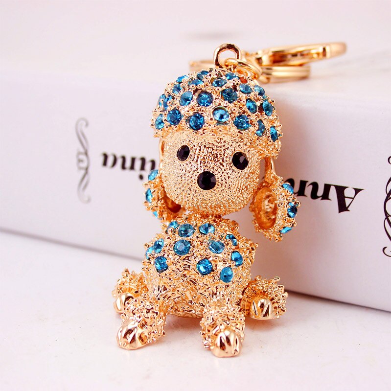 Aveuri Figure Dog Keychain Craft Dog Keychain PVC Vinyl Animal Figure Poodle Trinkets For Car Keychain Rhinestone Metal