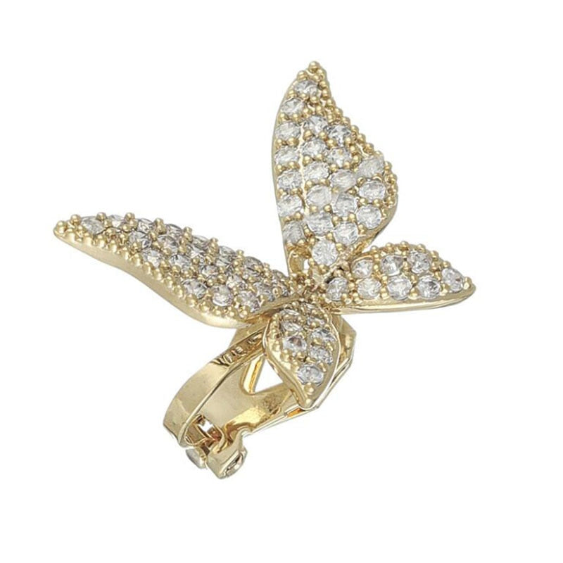 Aveuri  Fashion Rhinestone Earcuff Gold Color Butterfly Stud Earrings For Women No Piercing Fake Cartilage Earring Jewelry Gift
