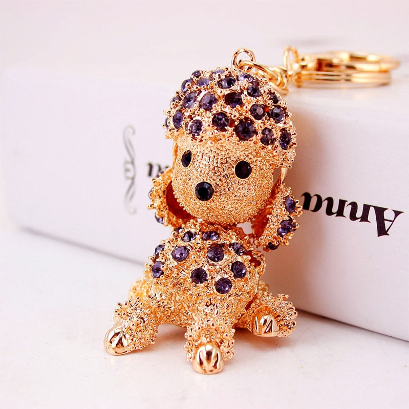 Aveuri Figure Dog Keychain Craft Dog Keychain PVC Vinyl Animal Figure Poodle Trinkets For Car Keychain Rhinestone Metal