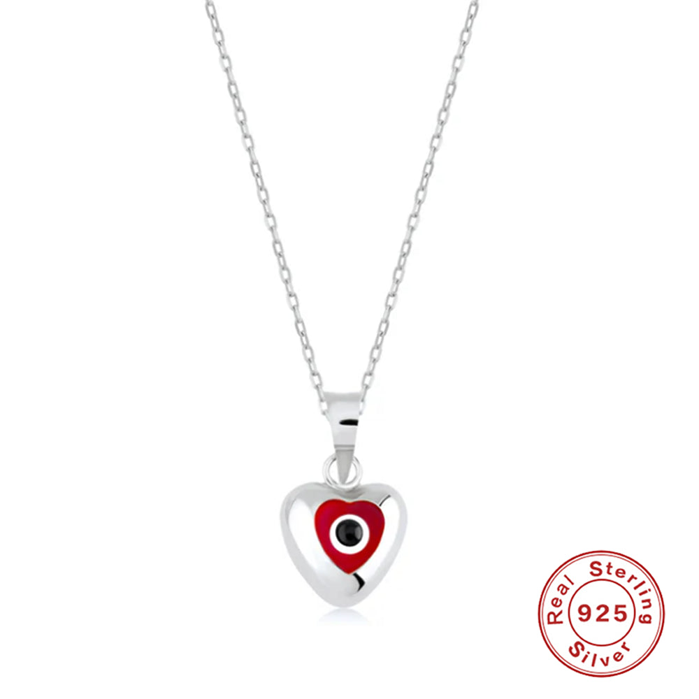 Aveuri S925 Sterling Silver Blue Zircon Devil's Eye Heart Shape Pendant Clavicle Necklace Chain For Women Girl Fine Jewelry Gift