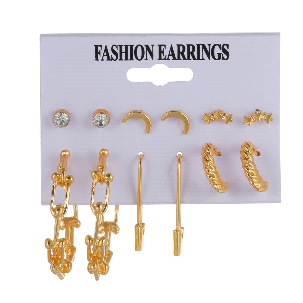 Aveuri 6-piece Women's Earrings Set New Big Circle Pearl Earrings for Women Creative Vintage Hoop Earrings Brincos Fashion Jewelry