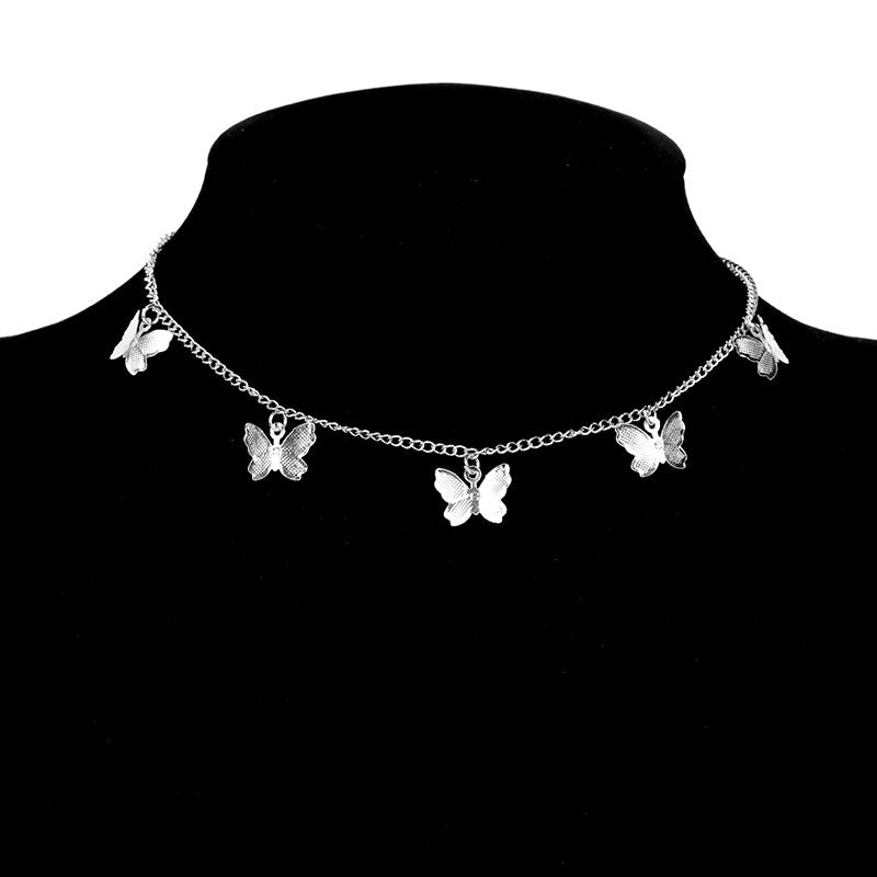 Aveuri New Shiny Butterfly Necklace Ladies Exquisite Double Layer Clavicle Chain Necklace Jewelry for Ladies Gift