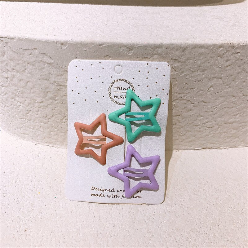 AVEURI Back to school preppy style 3 Pcs New Fashion Korean  Sweet Girl Princess Hairpins Simple Colorful Star Love Geometry Children's BB Clip Hair Accessories