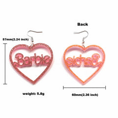 Aveuri  Glitter Pink Acrylic Letter Heart Women's Earrings Shiny Big Geometric Hearts Fashion Valentines Day Gift Woman Earring