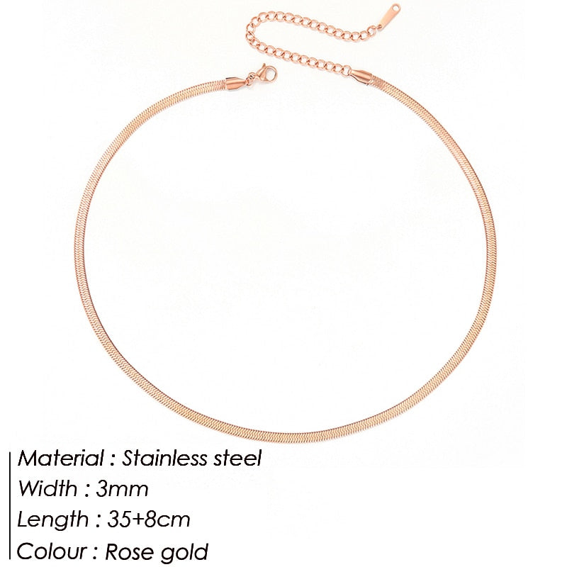 Aveuri Chains Necklace For Women Stainless Steel Link Woman's Slim Pendant Lobster Clasp Adjustable Clavicle Chain Female Collars