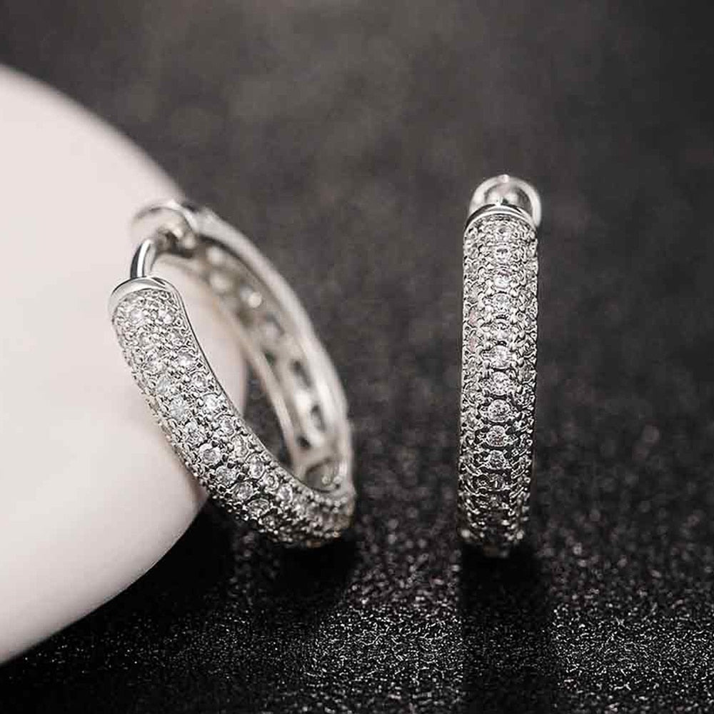 Graduation Gift Simple Hoop Earrings for Women Silver Color 16MM Round Circle Earrings with CZ Daily Wear Fashion Versatile Lady Jewelry