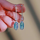 Graduation Gift Aesthetic Long Hanging Earrings for Women Blue Cubic Zirconia Pendant Fashion Luxury Female Wedding Party Jewelry Gifts