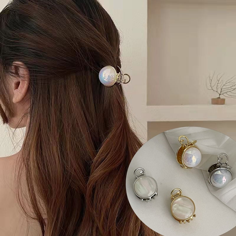 Aveuri Back to school Small Size Round Pearl Claw Clips Pearlescent  Half-Tie Ball Head Hairpin Hair Styling Hair Clip Elegant Women Metal Barrettes