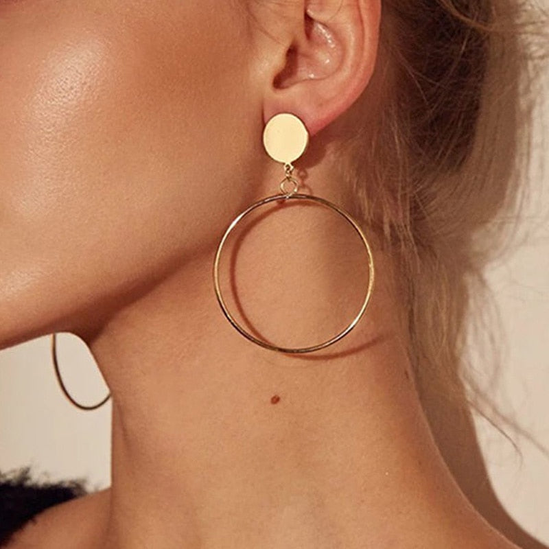 LATS New Fashion Round Dangle Korean Drop Earrings for Women Geometric Round Heart Gold Earring 2023 Trend Wedding Jewelry