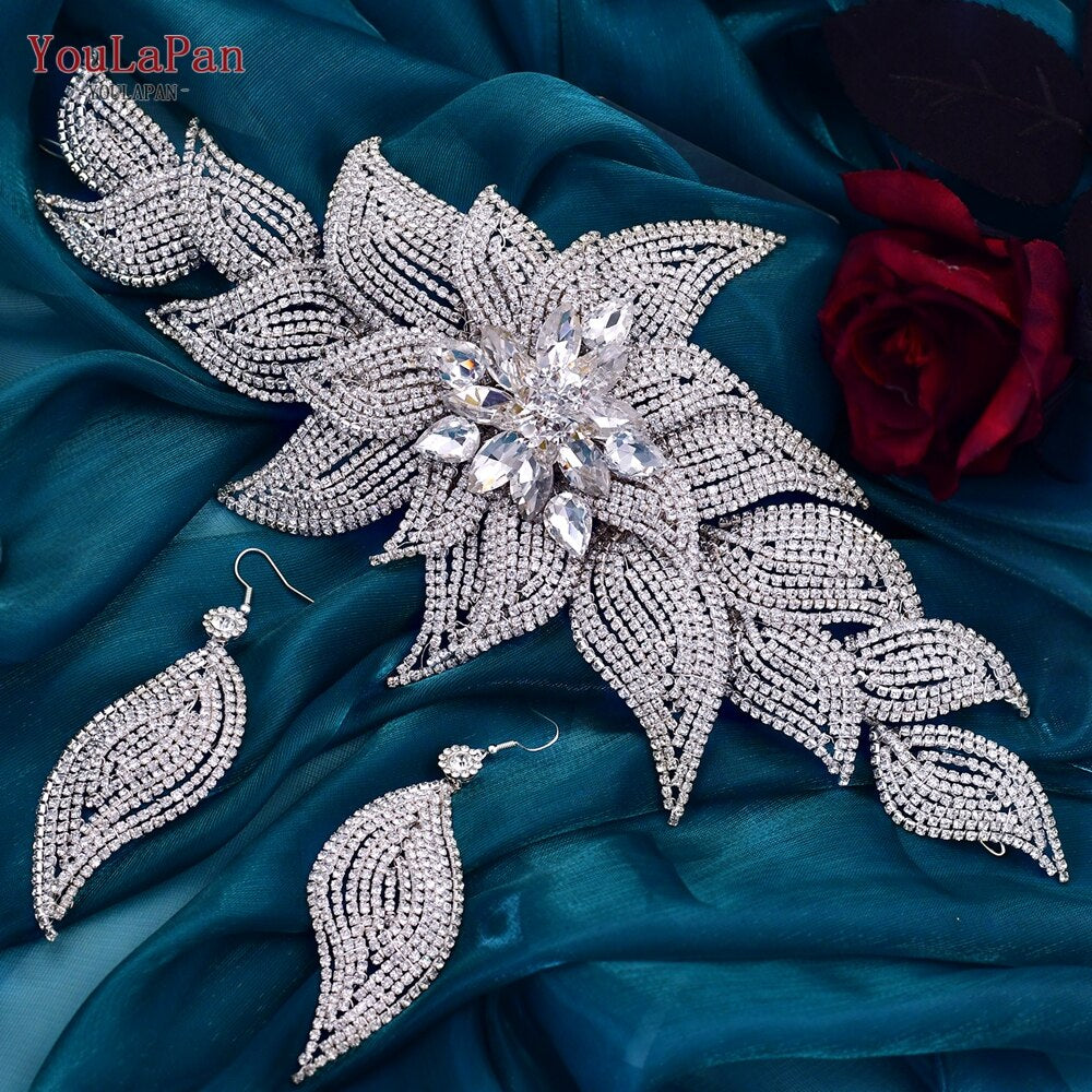 Aveuri HP455 Wedding Headpiece Crystal Flower Bridal Hair Accessories Bride Headwear Pageant Crown Women Hair Ornament Jewelry