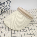 Aveuri Weave Straw Sun Hat Women Summer Empty Top Beach Cap Clip-On Solid Color Large Wide Brim UV Protection Breathable Sun Visor Hats