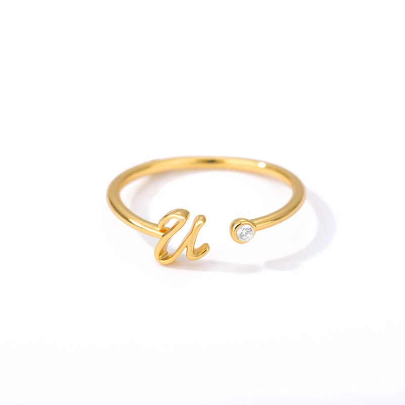 Fashion New A-Z Letter Ring Women Luxury Gold Color Pave Zircon Open Initial Letter Ring For Women Jewelry Gift