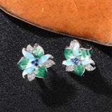 Graduation Gift Green Blue Flower Earrings Women Inlay Sparkling Cubic Zirconia Fancy Anniversary Gift Newly Designed Flowers Ear Jewelry