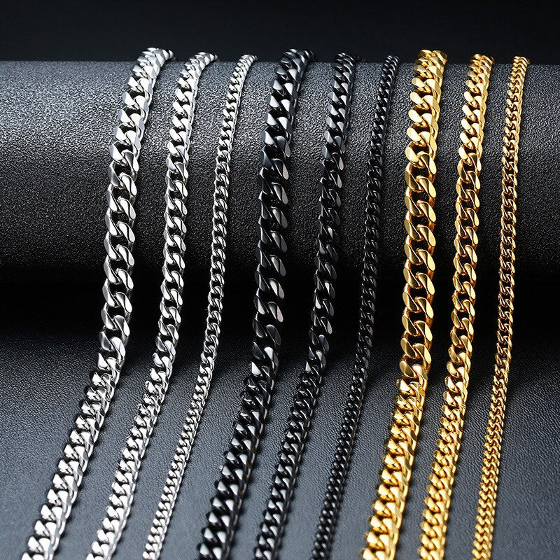 Hip Hop Cuban Chain Necklace Men Punk Stainless Steel Gold Black Silver Color Necklace Male Collar Necklace Women Jewelry