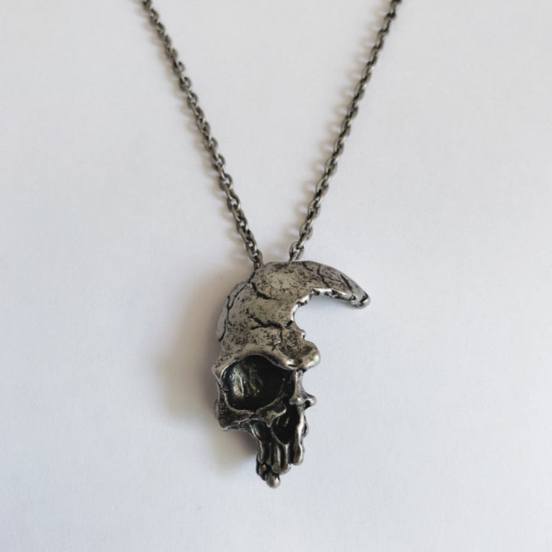 Retro Half Skull Necklace Silver Alloy Skeleton Pendant Trendy Vintage Gothic Jewelry Choker Pendants bronze Necklaces for Gift
