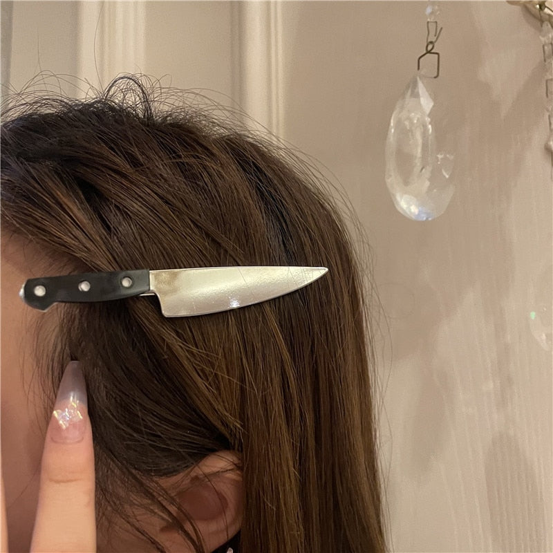 Aveuri 2022 Creative Hip Hop Tableware Knife Hair Clips Girls Cosplay Party Hair Accessories For Women Punk Rock Dagger Hair Pins Hairwear