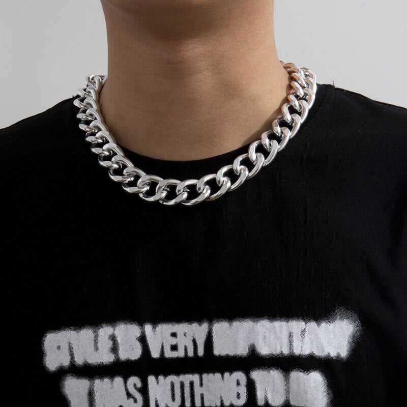 Hip Hop Big Necklace for Men Stainless Steel Punk Gold Silver Color Thick Chain Choker Necklaces Women Jewelry