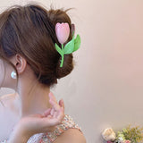 AVEURI 2022 NEW Korean Fashion Pink 3D Tulip Hair Claws For Women Girls Summer Shark Clip Hair Accessories