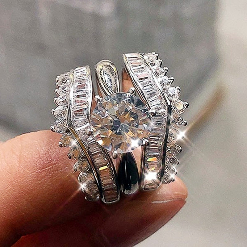 Graduation Gift  3Pcs Set of Rings for Women Modern Design Fashion Finger Accessories with Brilliant Cubic Zircon Luxury Jewelry Drop Ship