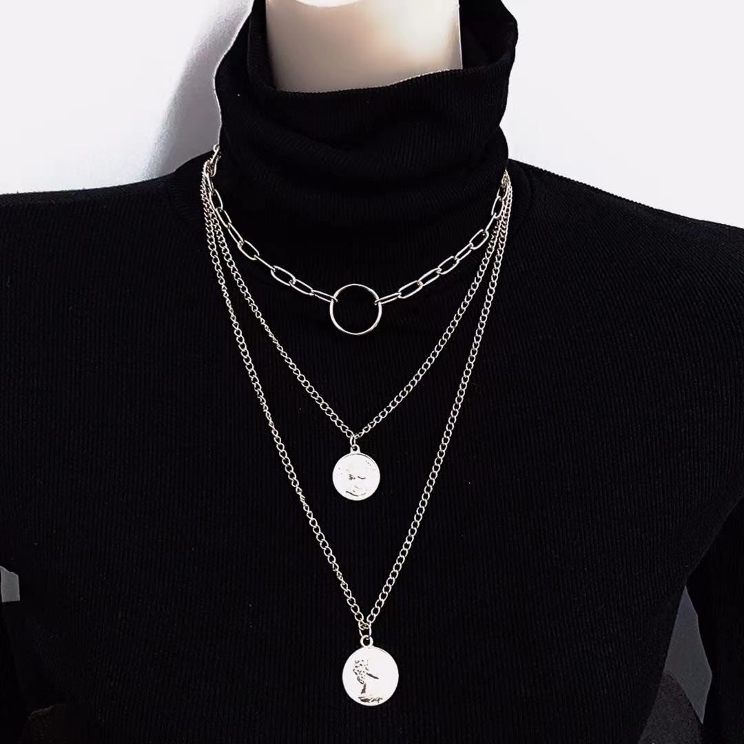 AVEURI  2023 Fashion Unisex Multilayer Hip Hop Long Chain Necklace For Women Men Jewelry Gifts Key Cross Pendant Necklace Accessories