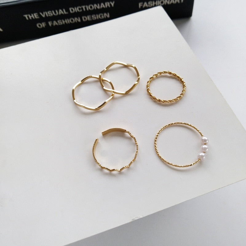 LATS Punk Gold Round Hollow Geometric Rings Set for Women Girls Fashion Cross Twist Open Joint Ring 2023 Female Jewelry Gift