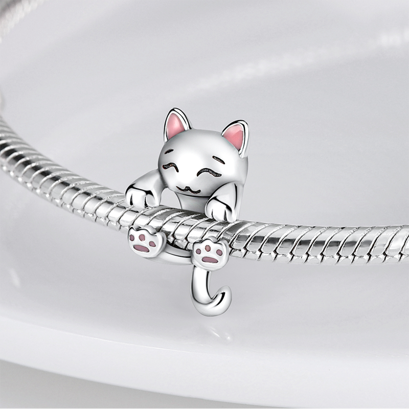 plata charms of ley 925 Fits Original Pandach Bracelet Small milk cat shape Silver Pendant Charms Beads Women Fine Jewelry