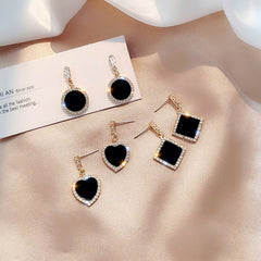 LATS Trend Rhinestone Geometric Drop Earrings for Women Korean Fashion Black Color Dangle Earring 2023 Female Elegant Jewelry