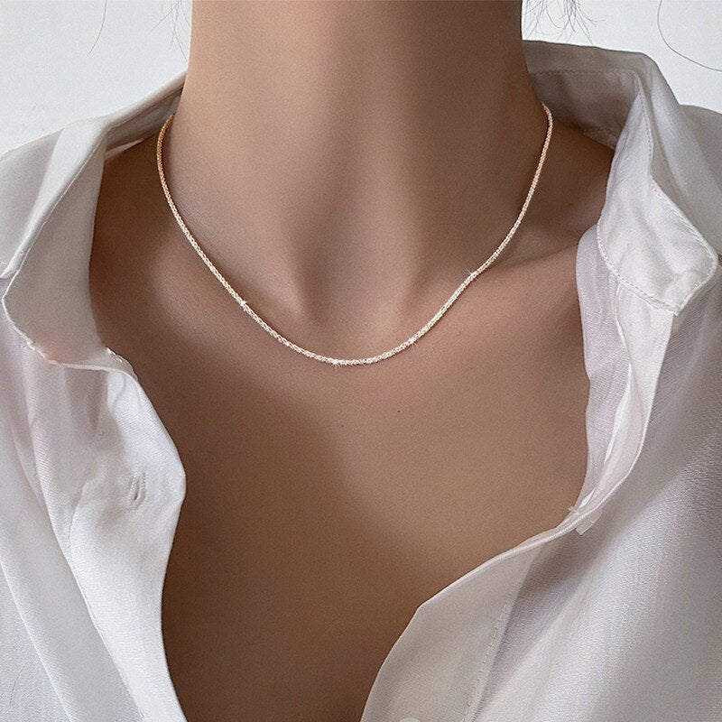Aveuri Popular Silver Colour Sparkling Clavicle Chain Choker Necklace Collar For Women Fine Jewelry Party Birthday Gift Wholesale
