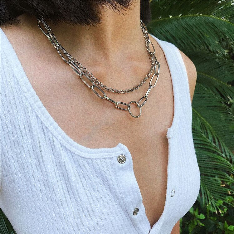 AVEURI  2023 Fashion Unisex Multilayer Hip Hop Long Chain Necklace For Women Men Jewelry Gifts Key Cross Pendant Necklace Accessories