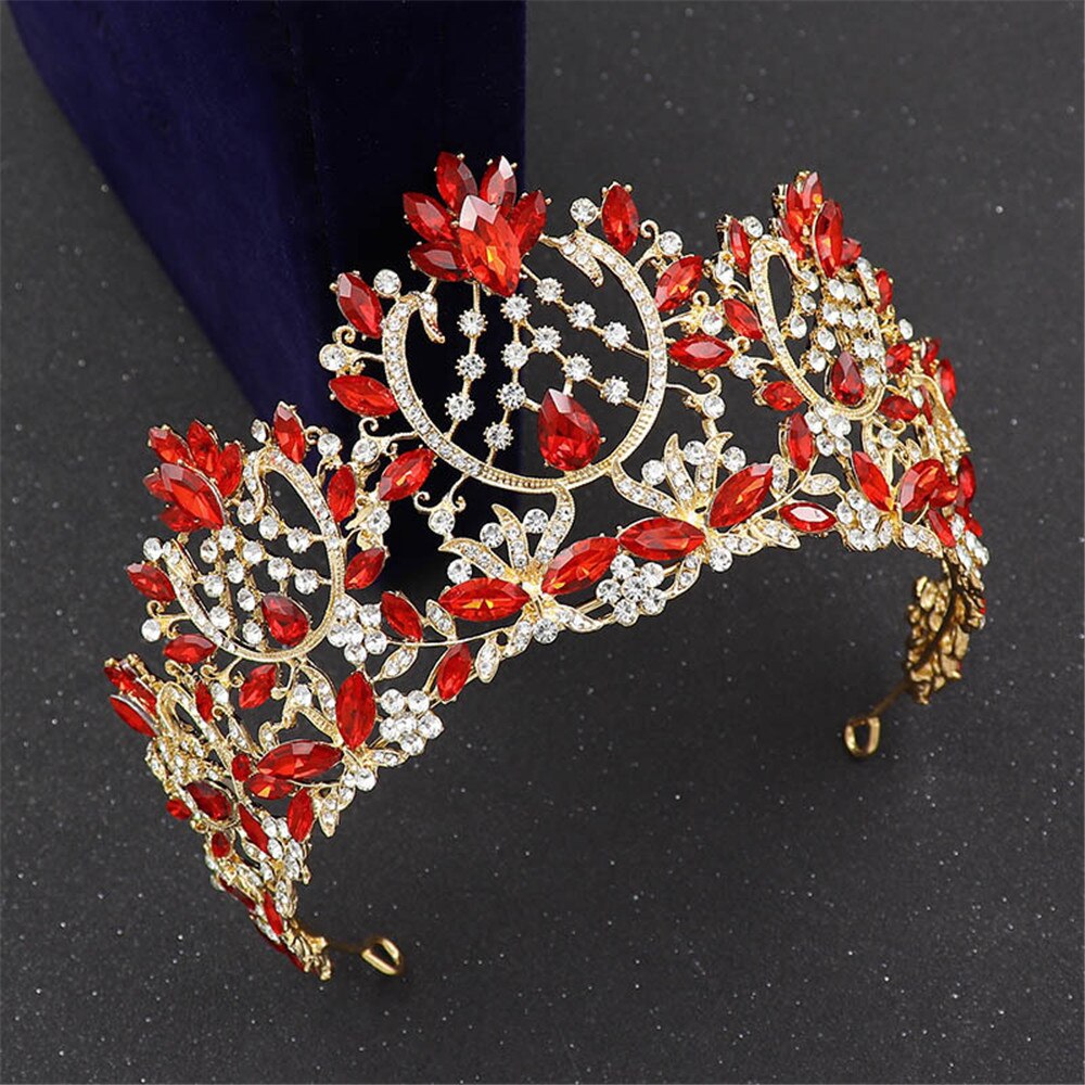 Aveuri Fashion Rose Gold Red Blue Crystal Rhinestone Wedding Hair Accessories Queen Princess Diadems Women Tiara Crown Head Jewelry