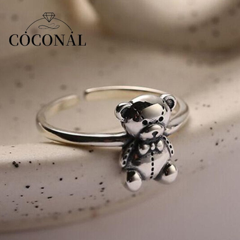 Aveuri  Silver Color Finger Rings For Women Men New Trendy Elegant Cute Bear Accessories Vintage Party Jewelry Gift