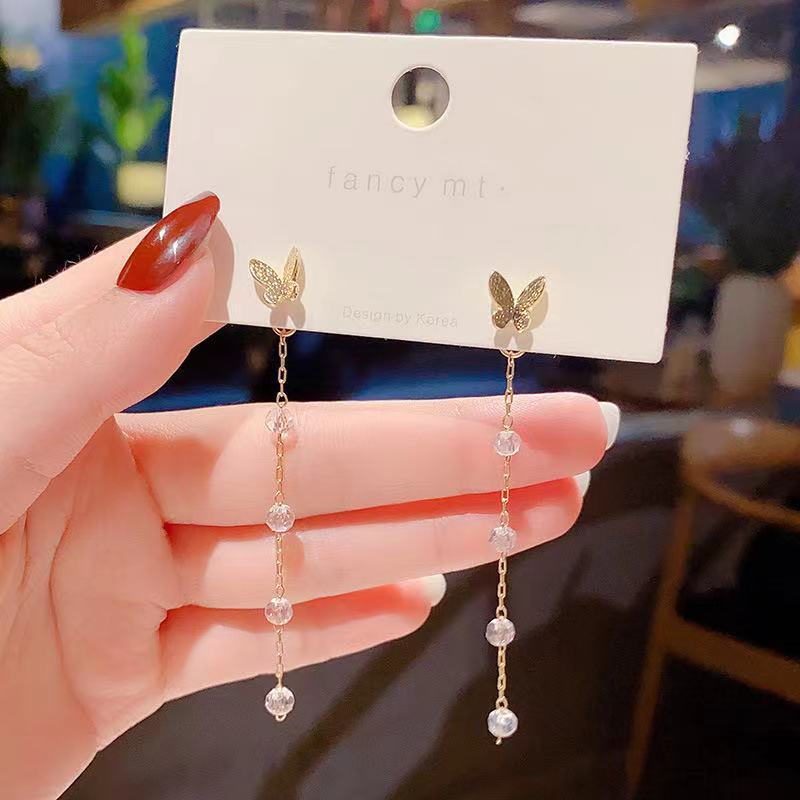 LATS Trend butterfly Pearl Long Earrings for women Moon Star Flower Rhinestone Wedding Dangle Earring Fashion Korean Jewelry