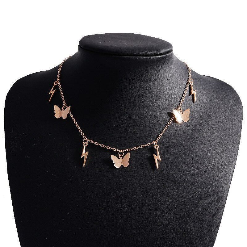 Aveuri New Shiny Butterfly Necklace Ladies Exquisite Double Layer Clavicle Chain Necklace Jewelry for Ladies Gift