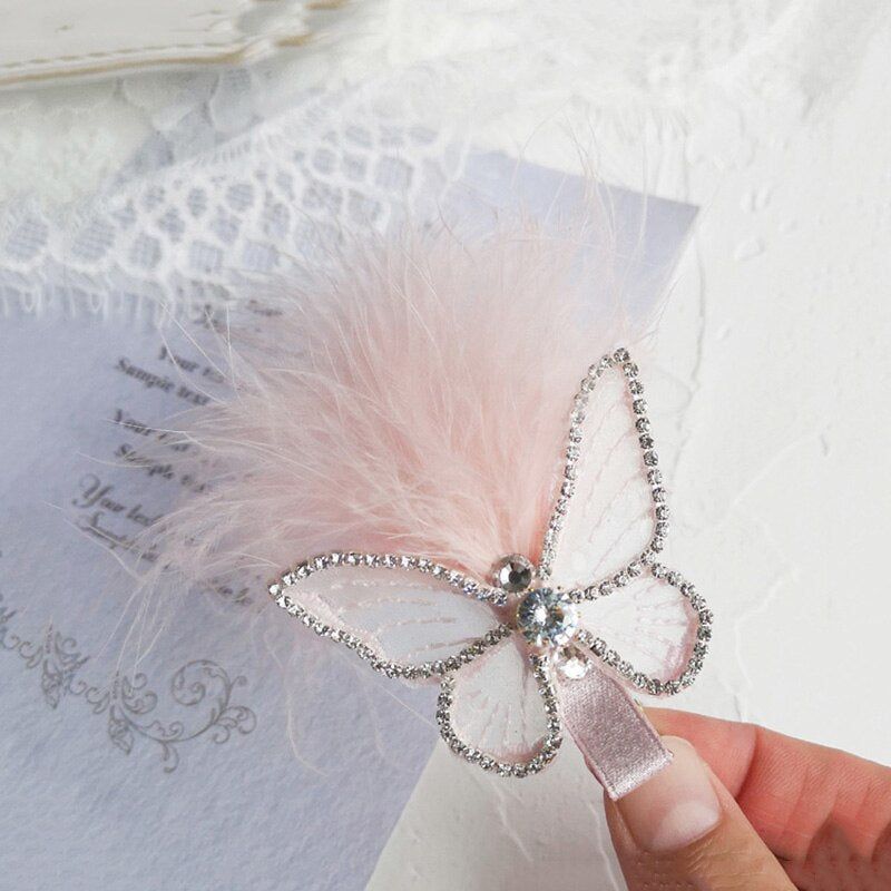 Aveuri Back to school White Feather Butterfly Hair Clips Handmade Lace Girls Hairpin Cute Princess Dance Birthday Party Barrettes  Kids Headwear