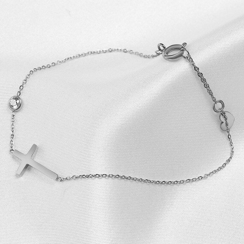 Graduation Gift Fashion Cross Bracelet Thin Link Chain for Women Daily Wear Fashion Hand Accessories Couple Friend Bracelet Hot Jewelry